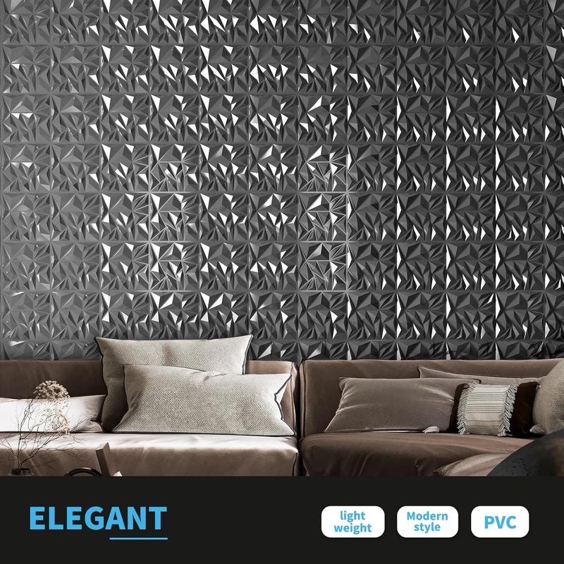 Art3d 33-Pack 3D Wall Panels - Diamond Textured Feature Paneling for Gaming, Living Room, TV Wall - 12 x 12 inch Silver - Image 2